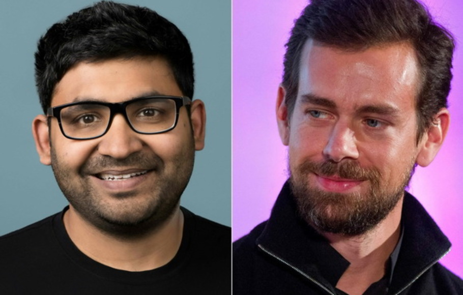 Kombinasi gambar ini menunjukkan foto CEO Twitter yang baru Parag Agrawal (kiri) dan Jack Dorsey (kanan).