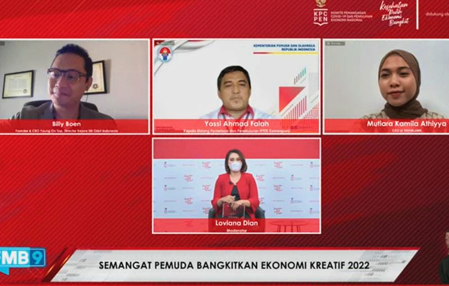 Dialog Kabar Jumat: Semangat Pemuda Bangkitkan Ekonomi Kreatif 2022 dari Media Center FMB-KPCPEN secara virtual di Jakarta, Jumat, 3 Desember 2021.