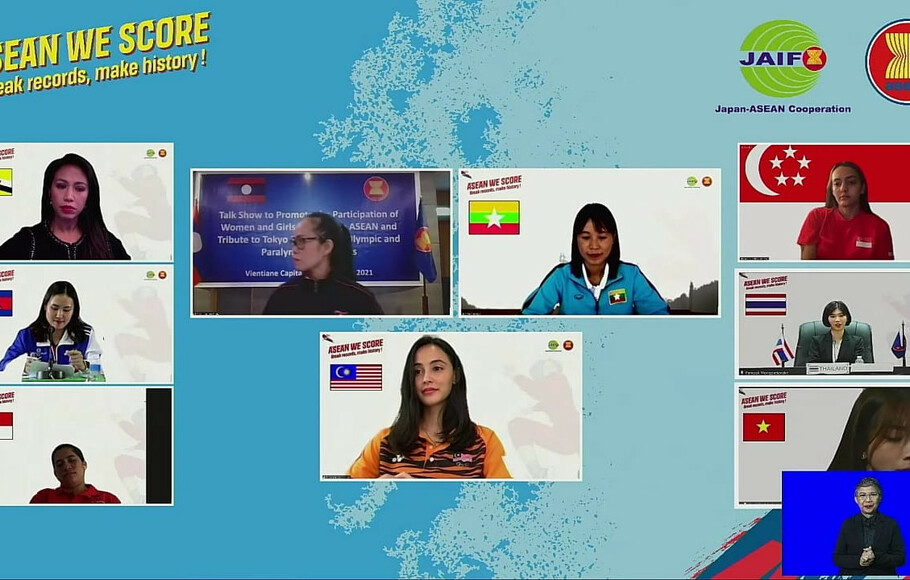 Sepuluh Duta Olahraga Wanita ASEAN berkumpul secuara virtual untuk membahas kesetaraan gender dalam dan melalui olahraga, pemberdayaan perempuan, hak-hak penyandang disabilitas, dan dampak pandemi Covid-19 dalam olahraga di “ASEAN #WeScore” pada tanggal 3 Desember 2021.