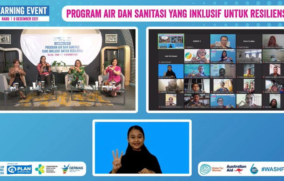 Kementerian Kesehatan Republik Indonesia bersama Yayasan Plan International Indonesia berkolaborasi menggelar ‘Learning Event: Program Air dan Sanitasi yang Inklusif untuk Resiliensi’ yang bertujuan untuk meningkatkan praktik pembangunan air dan sanitasi yang lebih inklusif bagi semua kalangan di mana ajang pembelajaran digelar Selasa 7 Desember 2021 hingga Rabu 8 Desember 2021.