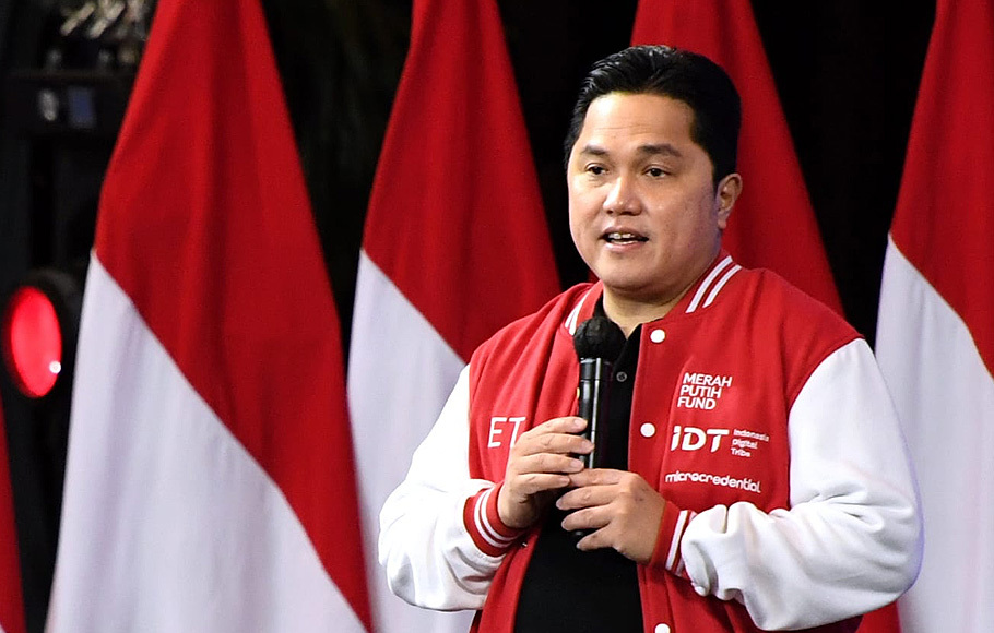 Menteri BUMN Erick Thohir saat berbicara dalam acara Peresmian Gerakan Akselerasi Generasi Digital yang digelar di Jakarta Convention Center (JCC), Jakarta, Rabu, 15 Desember 2021.