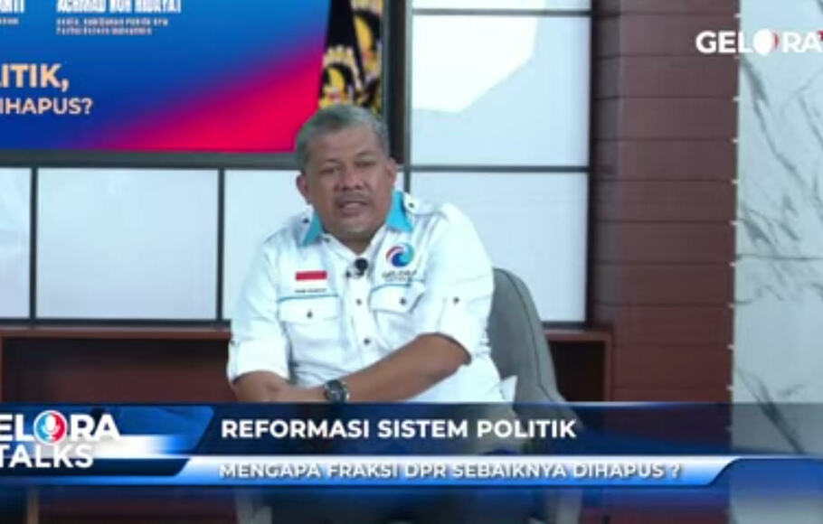 Wakil Ketua Umum Partai Gelora Fahri Hamzah di acara diskusi yang disiarkan melalui Gelora TV Youtube Channel, Rabu, 12 Januari 2022.