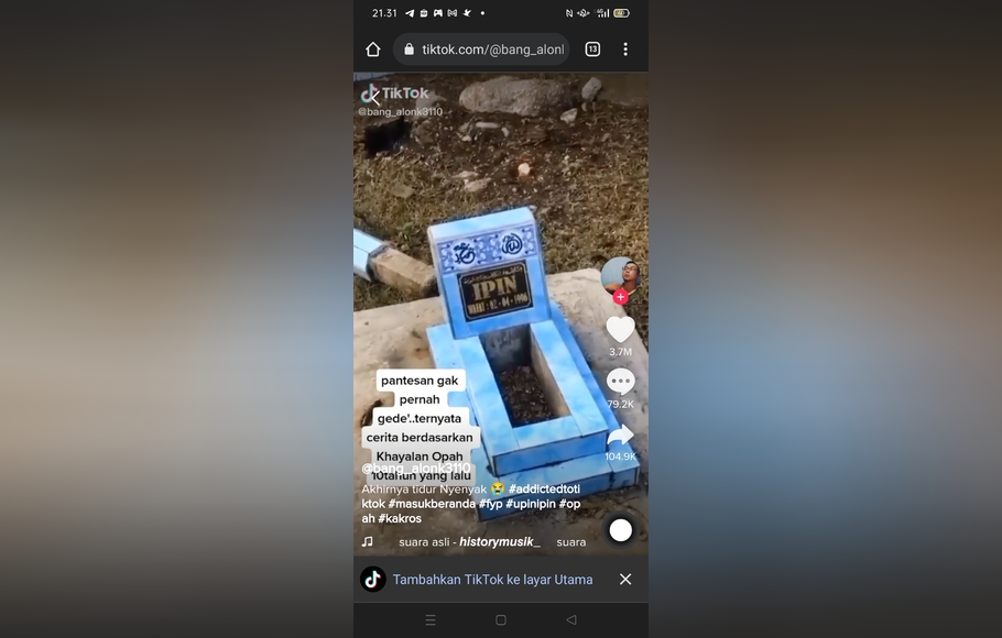 Tangkapan layar video kuburan Upin dan Ipin yang viral di media sosial.