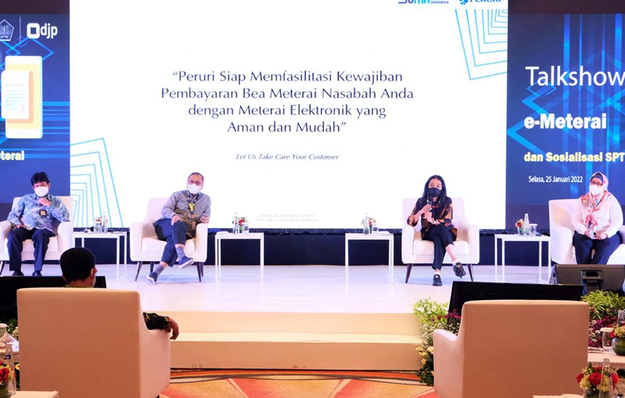 Acara talkshow e-meterai dan sosialisasi SPT Masa Bea Meterai di Jakarta yang digelar Peruri bersama dengan Direktorat Jenderal Pajak (DJP), Selasa 25 Januari 2022.