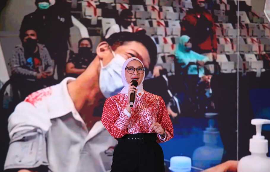 Staf Khusus Presiden RI, Angkie Yudistia, saat menghadiri Kampanye G-20 bertemakan Mendorong keterlibatan Penyandang Disabilitas untuk Inklusivitas di Jakarta, Rabu (26/1/2022). 