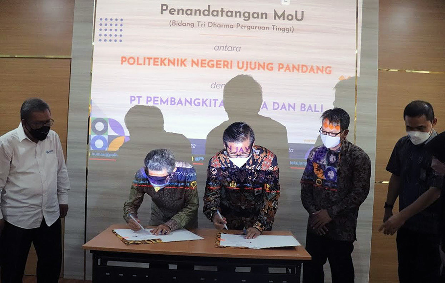 Penandatanganan Memorandum of Understanding (MoU) antara PT Pembangkit Jawa Bali (PJB) bersama Politeknik Negeri Ujung Pandang (PNUP) pada Kamis, 27 Januari 2022.