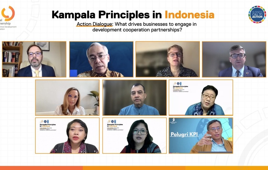 Diskusi virtual “Kampala Principles di Indonesia” yang diadakan Business Call to Action UNDP dan Global Partnership for Effective Development Cooperation (GPEDC), bekerja sama dengan Pemerintah Jerman dan UNDP Indonesia.