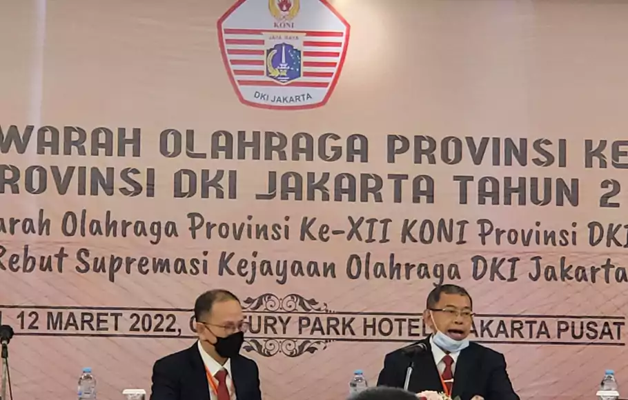 Musyawarah Olahraga Provinsi XII KONI DKI Jakarta di Hotel Century Park Jakarta, Sabtu, 12 Maret 2022.