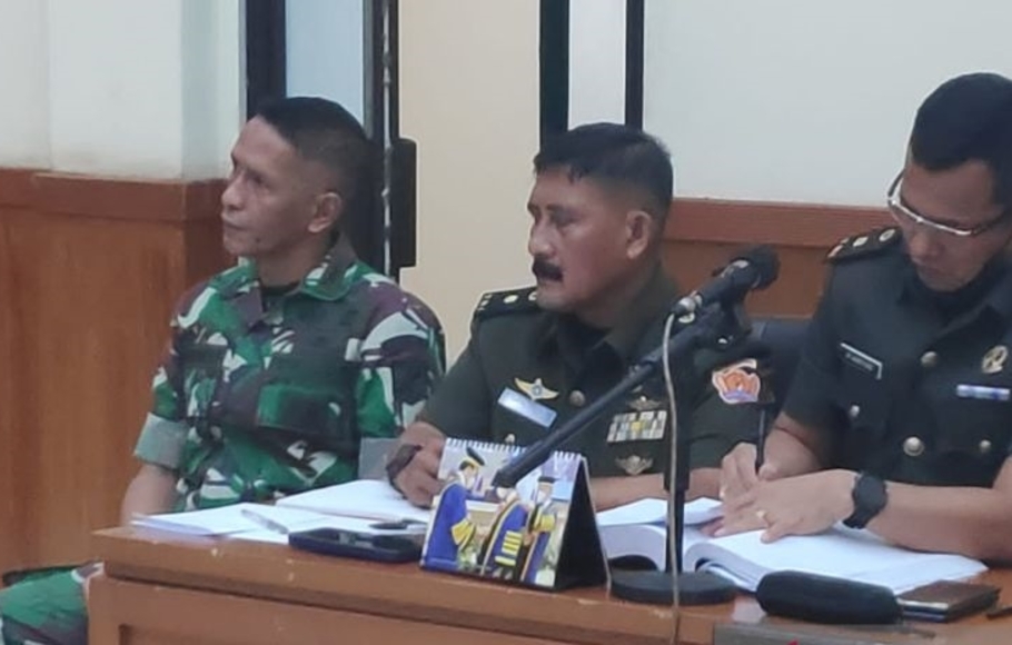 Terdakwa dalam kasus pembunuhan dua remaja sipil di Nagreg, Jawa Barat, perwira menengah TNI Kolonel Infanteri Priyanto di Pengadilan Militer Tinggi II Jakarta, Selasa 15 Maret 2022. 