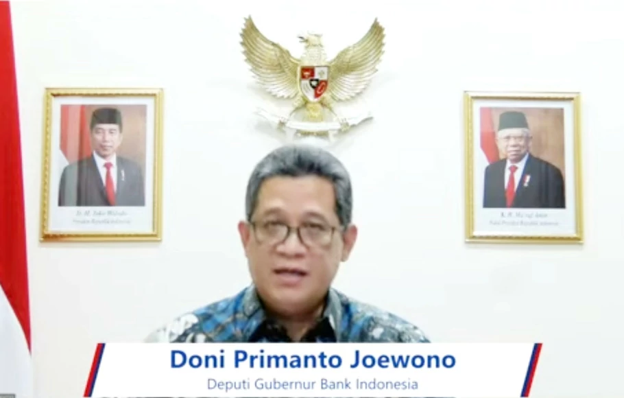 Deputi Gubernur Bank Indonesia Doni Primanto Joewono dalam pemaparan hasil Rapat Dewan Gubernur (RDG) BI, 19 April 2022