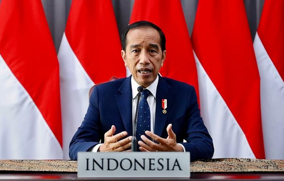 Presiden Joko Widodo (Jokowi) menyampaikan pidato secara virtual pada Global Covid-19 Summit yang digelar di Washington DC, Amerika Serikat, Kamis, 12 Mei 2022. 