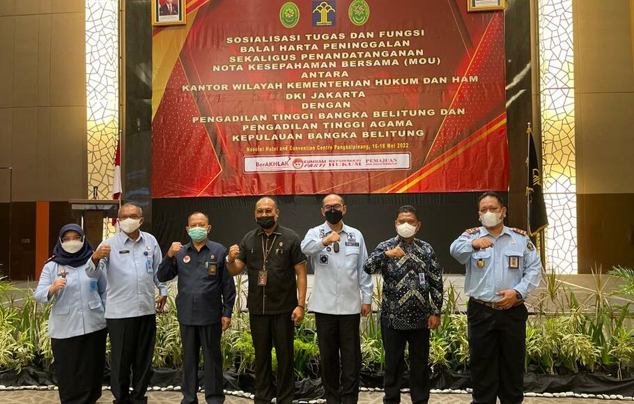 Kanwil Kemenkumham DKI Jakarta melakukan perpanjangan MoU dengan Pengadilan Tinggi (PT) dan Pengadilan Tinggi Agama (PTA) Kepulauan Bangka Belitung (Babel), Selasa, 17 Mei 2022.