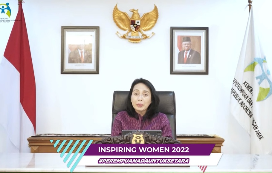 Menteri Pemberdayaan Perempuan dan Perlindungan Anak (PPPA) Bintang Puspayoga saat berbicara pada acara “Inspiring Women 2022: Perempuan Ada Untuk Setara”, disiarkan oleh Beritasatu News Channel, Kamis 19 Mei 2022.