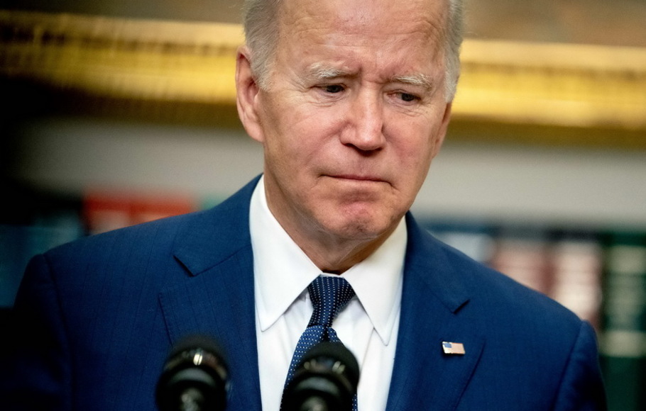 Presiden Joe Biden menyampaikan pidato di Ruang Roosevelt Gedung Putih di Washington, DC, AS pada Selasa 24 Mei 2022, setelah penembakan massal di sekolah dasar di Texas. 