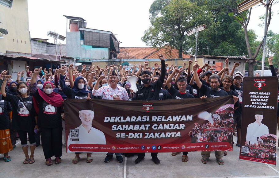 Ratusan warga DKI Jakarta dan Sahabat Ganjar deklarasi dukungan untuk Ganjar Pranowo di Pilpres 2024, di Setiabudi, Jakarta Selatan, Kamis, 26 Mei 2022.