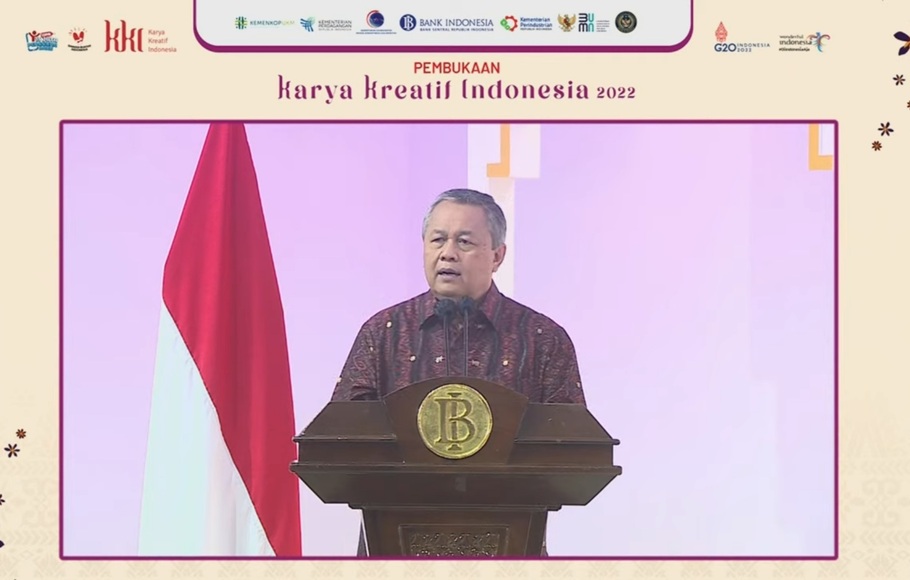 Gubernur BI Perry Warjiyo dalam pembukaan Karya Kreatif Indonesia (KKI) 2022, 27 Mei 2022.