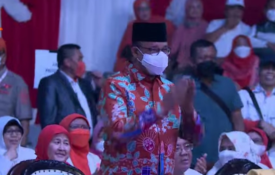 Gubernur DKI Jakarta Anies Baswedan di acara Milad 20 PKS di Istora, Senayan, Jakarta, Minggu, 29 Mei 2022.