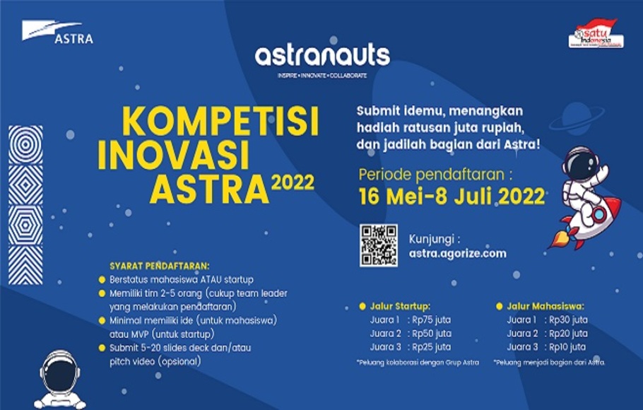 Astra telah membuka pendaftaran Astranauts, sebuah kompetisi inovasi digital dan teknologi untuk mahasiswa dan startup.