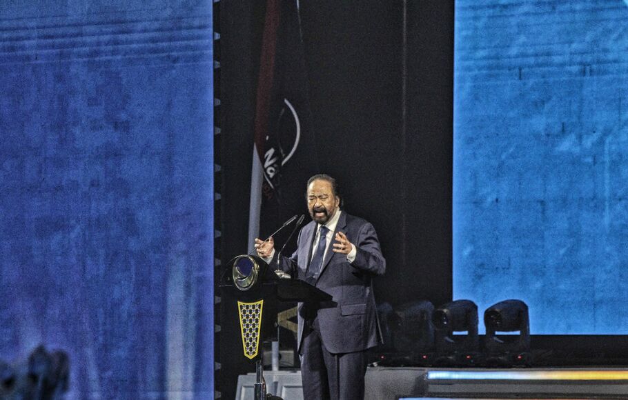 Ketua Umum Partai NasDem Surya Paloh menyampaikan pidato saat Rapat Kerja Nasional (Rakernas) Partai NasDem di Jakarta Convention Center (JCC) Senayan, Jakarta, Rabu 15 Juni 2022.