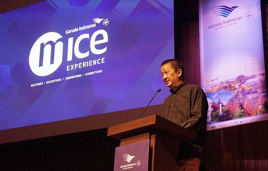 Direktur Utama Garuda Indonesia, Irfan Setiaputra dalam gelaran MICE Experience di Jakarta.