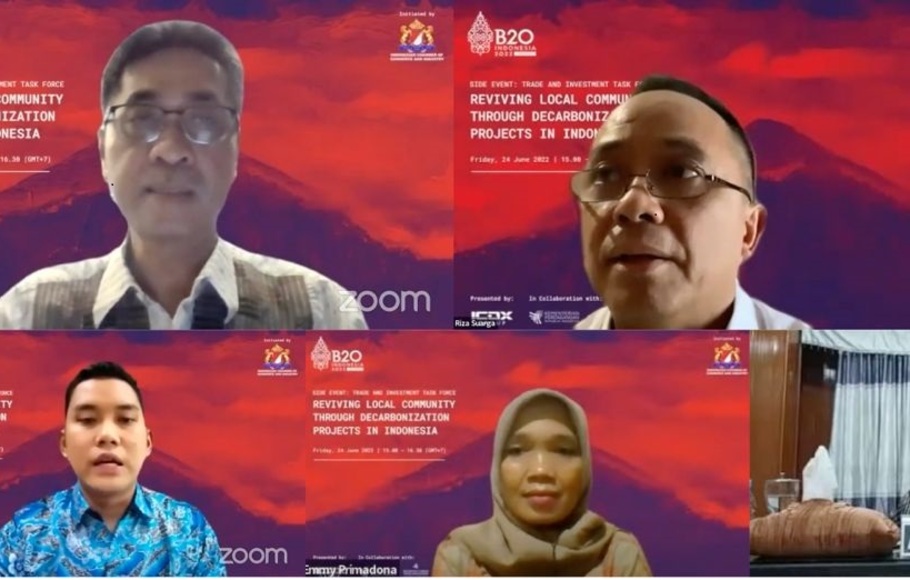 Dirjen Pengelolaan Hutan Lestari KLHK, Agus Justianto (kiri) atas dalam diskusi B-20 Indonesia yang diselenggarakan Kadin, Jumat 24 Juni 2022.