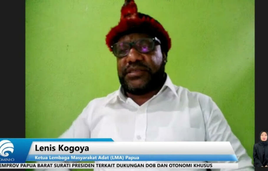 Ketua LMA Papua Lenis Kogoya dalam acara diskusi daring bertema 'Pemekaran Daerah untuk Orang Asli Papua' yang diadakan oleh Forum Merdeka Barat 9, Senin, 27 Juni 2022.