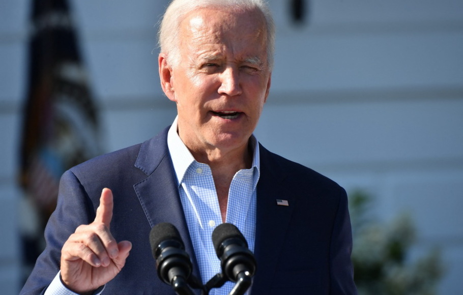 Presiden AS Joe Biden memberikan sambutan perayaan Hari Kemerdekaan AS 4 Juli dengan keluarga militer di Gedung Putih di Washington, DC, Senin 4 Juli 2022. 