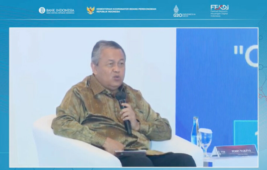Gubernur Bank Indonesia Perry Warjiyo dalam acara Festival Ekonomi Keuangan Digital Indonesia 2022, 11 Juli 202