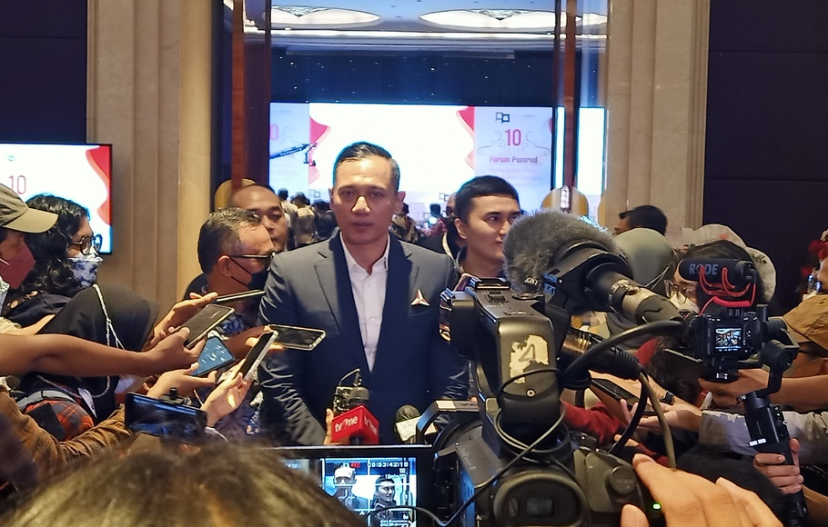 Ketua Umum Partai Demokrat Agus Harimurti Yudhoyono di sela-sela acara HUT ke-10 Forum Pemred di Hotel Raffles Jakarta, Jumat, 5 Agustus 2022.