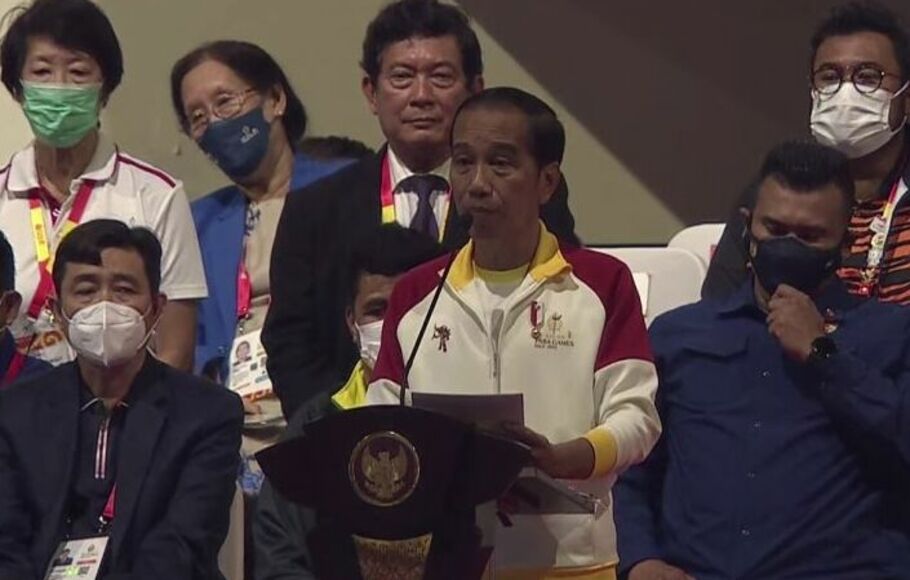 Tangkapan layar Presiden Joko Widodo (Jokowi) menyampaikan pidato dalam penutupan ASEAN Para Games XI Tahun 2022 di Stadion Manahan, Solo, Sabtu, 6 Agustus 2022. 