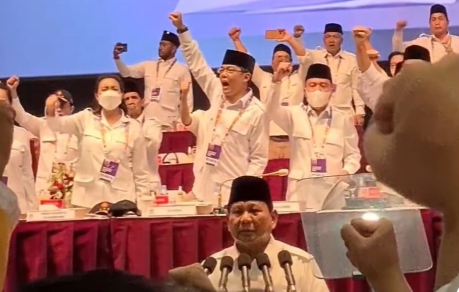 Pidato politik Prabowo dalam Rapimnas Partai Gerindra di Sentul, Bogor, yang berlangsung 12 - 13 Agustus 2022.