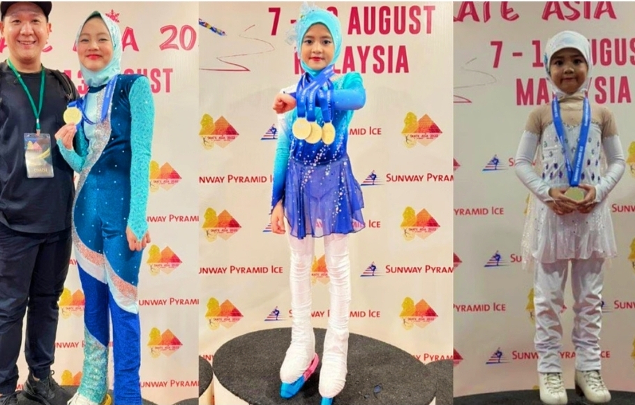 Ketiga remaja putri anak dari pasangan Ippho Santosa dan sang istri Astrid Suhaimi yang menjuarai dan meraih medali emas pada ajang Skate Asia 2022 di Sunway Pyramid Ice, Malaysia.