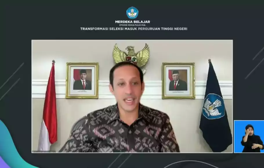 Menteri Pendidikan, Kebudayaan, Riset, dan Teknologi (Mendikbudristek), Nadiem Anwar Makarim pada peluncuran Merdeka Belajar Episode Ke-22 secara daring di Jakarta, Rabu, 7 September 2022.