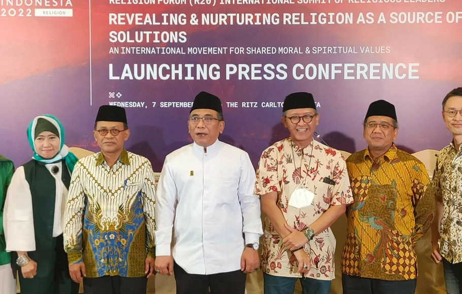 Konferensi pers peluncuran Religion Forum (R-20) International Summit of Religious Leaders di The Ritz Carlton, Jakarta pada Rabu, 7 September 2022.