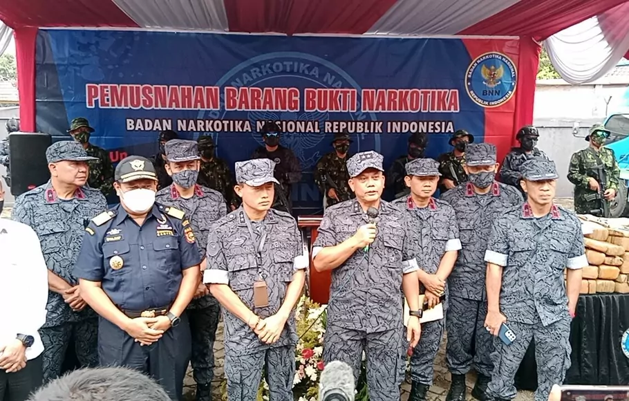 BNN memusnahkan barang bukti narkotika oleh Badan Narkotika Nasional (BNN) di Lido, Cigombong, Kabupaten Bogor, Kamis 8 September 2022.