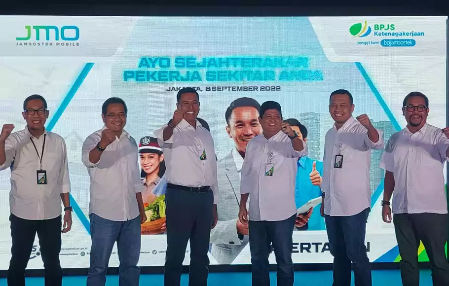 BPJS Ketenagakerjaan atau BP Jamsostek meluncurkan Gerakan Nasional SERTAKAN lewat fitur terbaru di JMO, digelar secara luring di Plaza BP Jamsostek, Jakarta, Kamis 8 September 2022.
