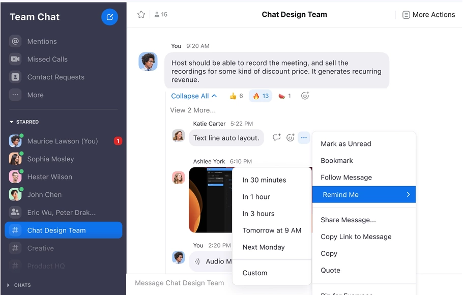 Ilustrasi tampilan platform Zoom Team Chat.