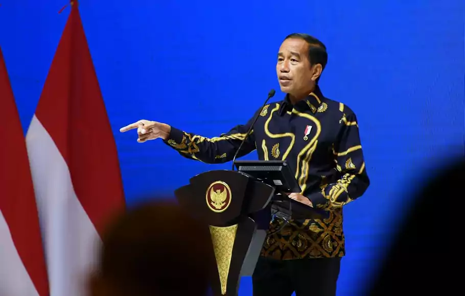 Presiden Joko Widodo memberikan sambutan dalam acara United Overseas Bank (UOB) Economic Outlook 2023 di Hotel Indonesia Kempinski, Jakarta, Kamis, 29 September 2022.