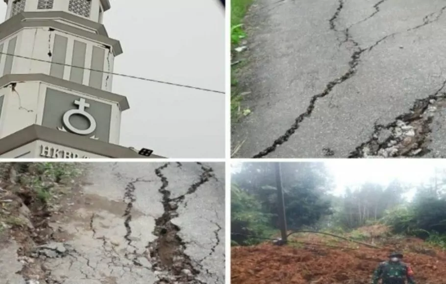 Kolase foto dampak gempa bumi di Tapanuli Utara.