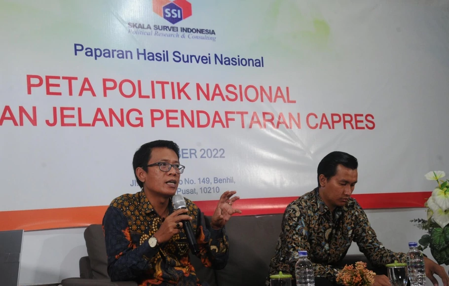 Direktur Eksekutif Skala Survei Indonesia (SSI) Abdul Hakim, dalam “Paparan Hasil Survei Nasional; Melihat Peta Politik Jelang 12 Bulan Pendaftaran Capres/Cawapres,