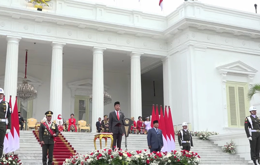 Presiden Joko Widodo (Jokowi) memimpin upacara peringatan HUT ke-77 TNI di halaman Istana Merdeka, Jakarta Pusat, Rabu, 5 Oktober 2022.