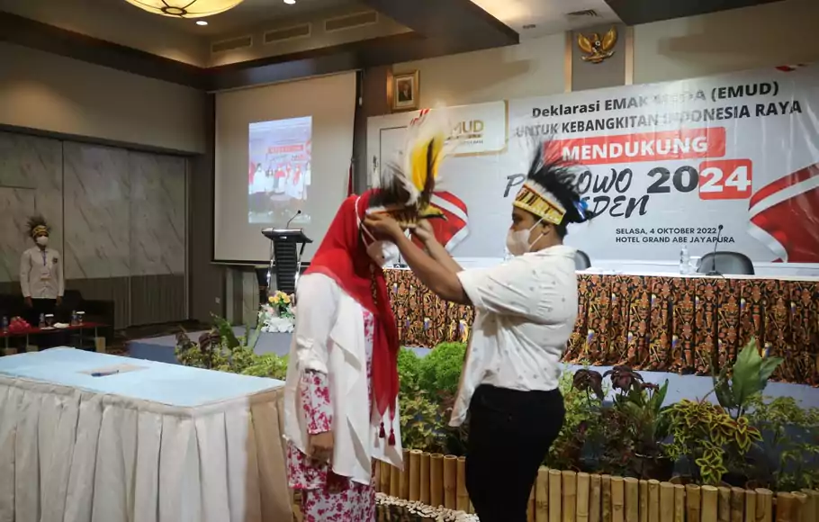 Relawan Emak Muda (Emud) deklarasi dukungan untuk Prabowo Subianto menjadi Presiden di 2024 di Hotel Grand Abe Papua, Selasa, 4 Oktober 2022.