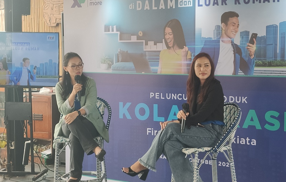 Kiri ke kanan: Deputy Chief Marketing Officer Link Net Santiwati Basuki dan Group Head Mass Segment XL Axiata Lyra Filiola dalam peluncuran layanan konvergensi sinergi Link Net dan XL Axiata, di Jakarta, 20 Oktober 2022.