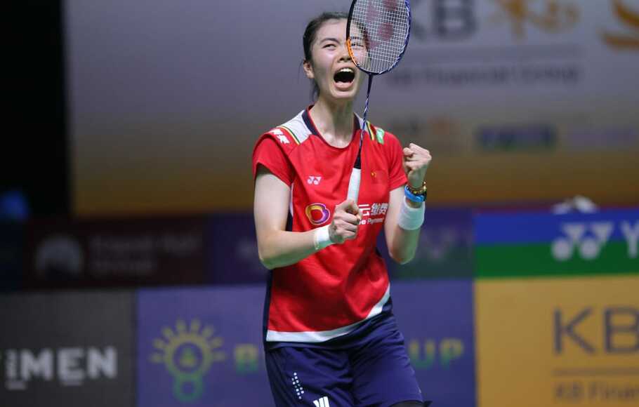 Gao Fang Jie, pebulutangkis tunggal putri asal Tiongkok saat tampil turnamen bulutangkis KB Financial Group Indonesia Masters 2022 di Malang, Jawa Timur.