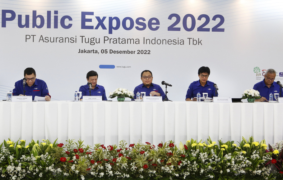 Jajaran Direksi PT Asuransi Tugu Pratama Indonesia Tbk (Tugu Insurance) saat Public Expose (Pubex) 2022 di Jakarta, Senin 5 Desember 2022.