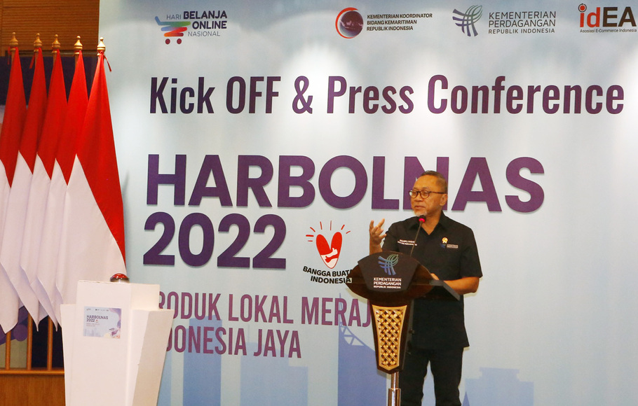 Menteri Perdagangan RI Zulkifli Hasan saat acara Kick Off Hari Belanja Online Nasional (Harbolnas) 2022, Jakarta, Kamis 8 Desember 2022.