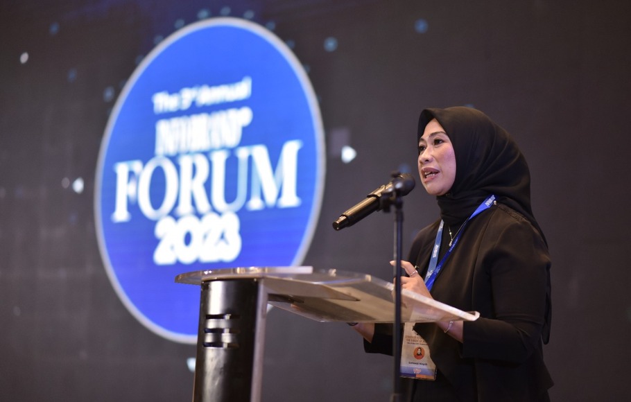 CEO Infobrand.id Susilowati Ningsih, saat membuka Infobrand Forum 2023 yang digelar di Hotel Sultan, Jakarta, Rabu 18 Januari 2023.