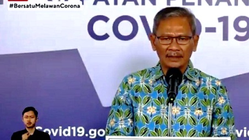 Jubir Penanganan Covid-19 Achmad Yurianto di BNPB, Jakarta, Sabtu sore (13/6/2020). Sumber: BSTV