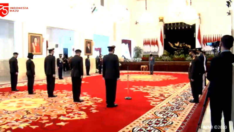 HUT ke-74 Bhayangkara di Istana Negara, Jakarta, Rabu (1/7/2020).