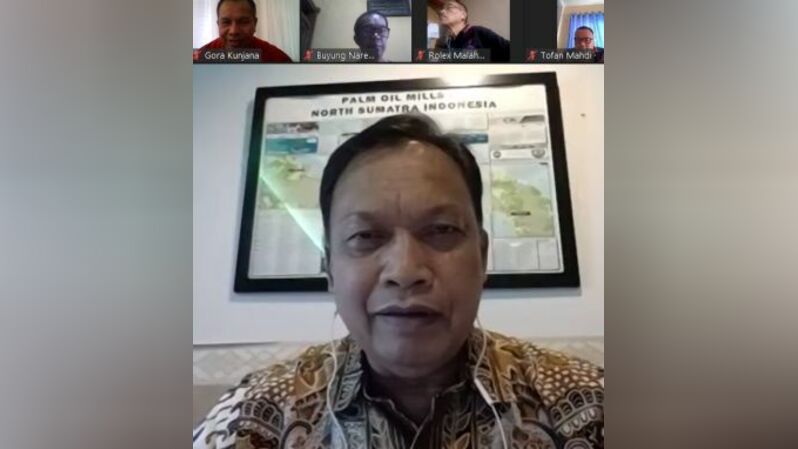 Ketua Umum Gapki Joko Supriyono memberikan update kinerja industri sawit dalam Jumpa pers virtual Gapki, Rabu (12/8/2020). 